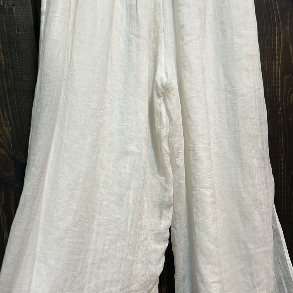 Cropped Wide-Leg White Linen-Blend Pants - Picture 7 of 9